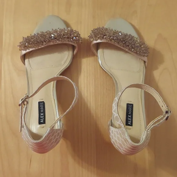 Alex Marie Champagne Beaded Animal Print Leather Ankle Strap Heels Size 6.5 - Picture 3 of 16